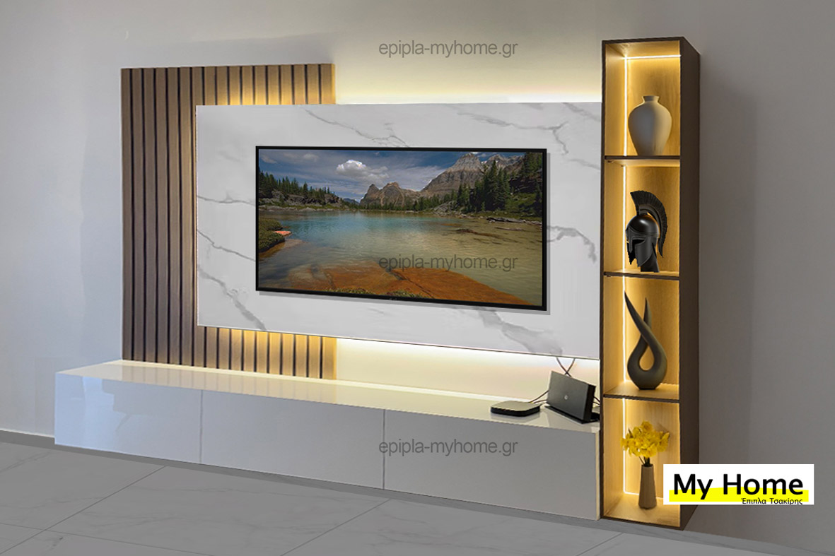 επιπλο τηλεορασης Θεσσαλονικη wall unit Κατασκευή από ξύλο Δρυς Roustic Α ποιότητας και λάκας Πάνελ τοίχου ξύλο δρυς με ανθρακί λεπτομέρειες Το πάνελ φτιάνει ύψος 2,20 μέτρα με 20εκ κενό από κάτω Οικολογικά Χρώματα Αντιαλλεργικά Λούστρα Μηχανισμοί soft close και push open